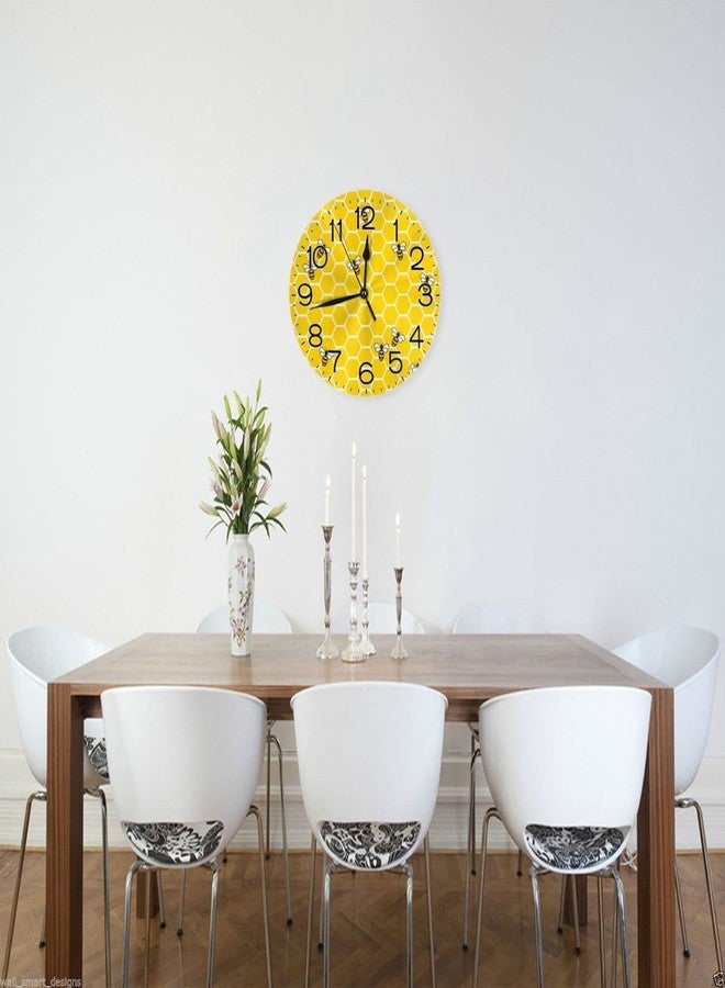 BOKEKANG Yellow Bees and Honey Wall Clock Bees Round Wall Clock Silent Non Ticking Clock 10 Inch Round Clocks Home Decor for Office School Kitchen Living Room - Image 3